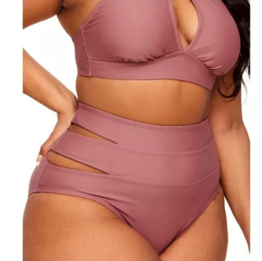 Adore Me Women's Demi High Waisted Swimwear set- NWT -sz L- rose pink